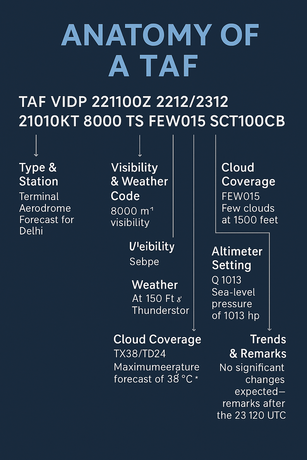 TAF weather forecast infographic highlighting TEMPO and BECMG groups.