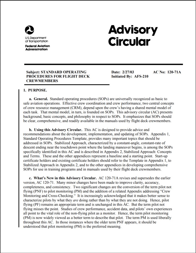 FAA SOP ADVISIORY 